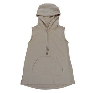 Elie Tahari Sleeveless Beige Hoodie Tunic W/ Front Pocket & Gold Accents XS.